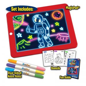 3D Magic Sketchpad, Portable Glow Drawing Pad for Kids 3 Color Pen, 15 Stencils (Red)