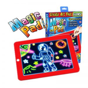 3D Magic Sketchpad, Portable Glow Drawing Pad for Kids 3 Color Pen, 15 Stencils (Red)