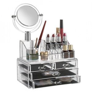Make up organizer κουτί αποθήκευσης τεσσάρων επιπέδων με καθρέφτη JN-870