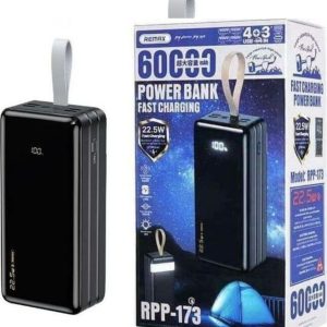 Remax RPP-173 Power Bank 60000mAh 22.5W με 4 Θύρες USB-A και Θύρα USB-C Μαύρο
