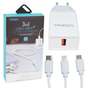 Treqa Φορτιστής με Θύρα USB-A και Καλώδιο USB-C Λευκός (CS-214)
